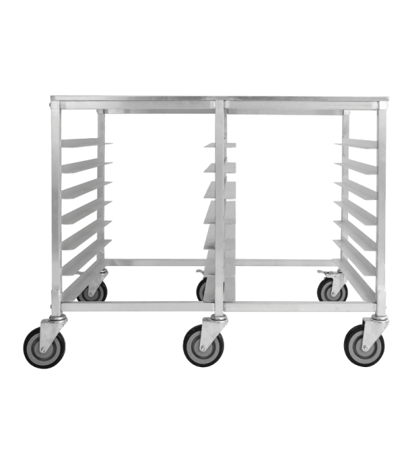 Il s'agit d'une image d'un chariot double sous-comptoir en aluminium de Thorinox. Thorinox est un équipement en acier inoxydable de haute qualité destiné aux restaurants et autres types de postes de travail.