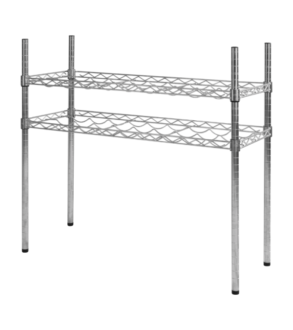 This is an image of a wineshelf made of wireshelf material by Thorinox. Thorinox is a high-quality stainless steel equipment for restaurants and other types of work stations.