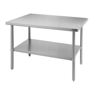 Ceci est une image d'une table de travail de Thorinox. Thorinox est un équipement en acier inoxydable de haute qualité destiné aux restaurants et autres types de postes de travail.