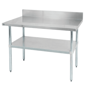 Ceci est une image d'une table de travail de Thorinox. Thorinox est un équipement en acier inoxydable de haute qualité destiné aux restaurants et autres types de postes de travail.