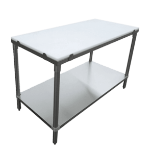 Ceci est une image d'une table en polytop de Thorinox. Thorinox est un équipement en acier inoxydable de haute qualité destiné aux restaurants et autres types de postes de travail.