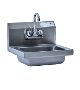 This is an image of a stainless steel standalone hand sink by Thorinox. Thorinox is a high-quality stainless steel equipment for restaurants and other types of work stations.