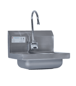Ceci est une image d'un évier à main autonome en acier inoxydable de Thorinox. Thorinox est un équipement en acier inoxydable de haute qualité destiné aux restaurants et autres types de postes de travail.