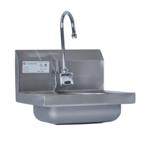 This is an image of a stainless steel standalone hand sink by Thorinox. Thorinox is a high-quality stainless steel equipment for restaurants and other types of work stations.
